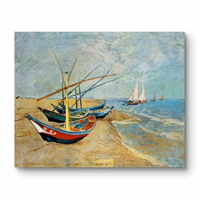 "Vincent van Gogh Inspired 'Fishing Boats on the Beach' - Hand-Painted Oil Reproduction on Canvas"