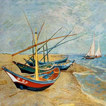 "Vincent van Gogh Inspired 'Fishing Boats on the Beach' - Hand-Painted Oil Reproduction on Canvas"