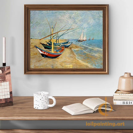 "Vincent van Gogh Inspired 'Fishing Boats on the Beach' - Hand-Painted Oil Reproduction on Canvas"