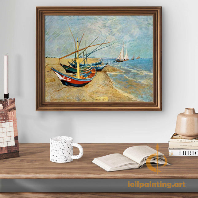 "Vincent van Gogh Inspired 'Fishing Boats on the Beach' - Hand-Painted Oil Reproduction on Canvas"