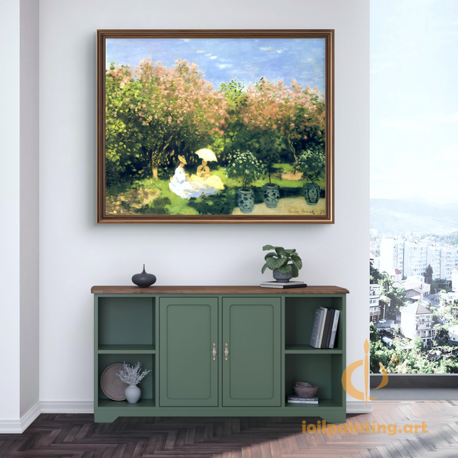 "Claude Monet's 'Springtime Garden with Seated Ladies' - Hand-Painted Oil Painting Reproduction"