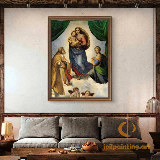 "Raphael's 'Sistine Madonna' - Hand-Painted Renaissance Oil Painting Reproduction"