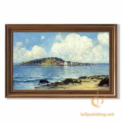 "Julian Onderdonk's 'Mediterranean Harbor Serenity' Oil Painting Reproduction on Canvas"