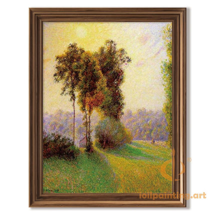 "Camille Pissarro's 'Lush Autumn Trees by Country Path' - Hand-Painted Oil Painting Reproduction"