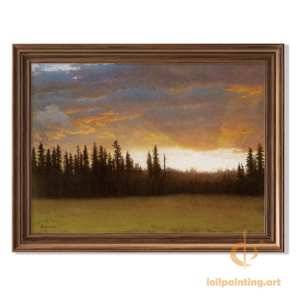 "Albert Bierstadt's 'Sunset Over Pine Forest' - Hand-Painted Landscape Oil Painting Reproduction"