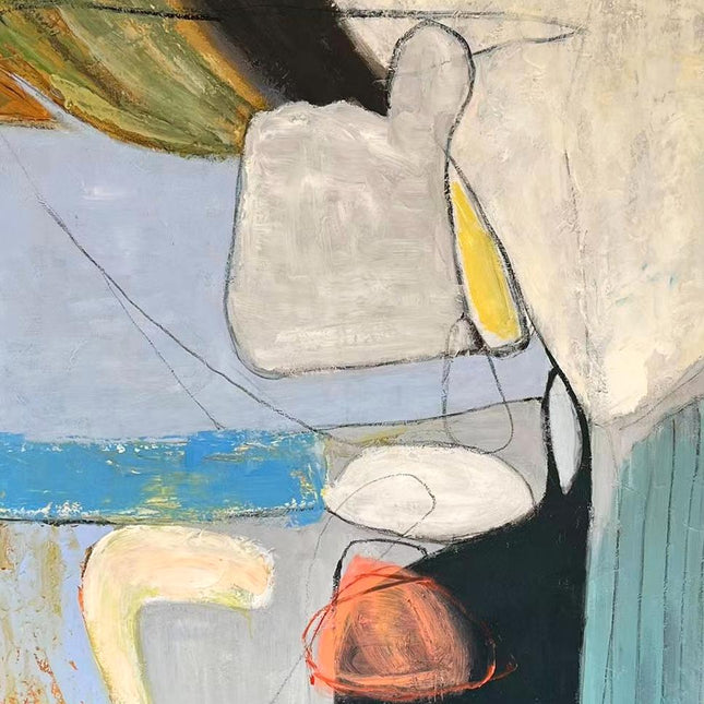 "Modern Abstract Oil Painting Reproduction - Serene Contemporary Art in Neutral Tones with Vibrant Accents"