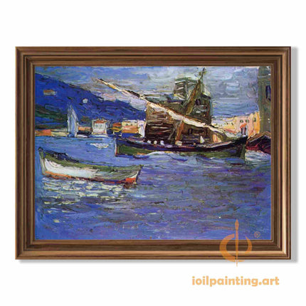 "Serene Harbor at Dusk - Premium Hand-Painted Oil Reproduction on Canvas"