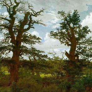 "Jacob van Ruisdael's 'Twin Oaks in Serene Landscape' - Hand-Painted Dutch Golden Age Oil Painting Reproduction"