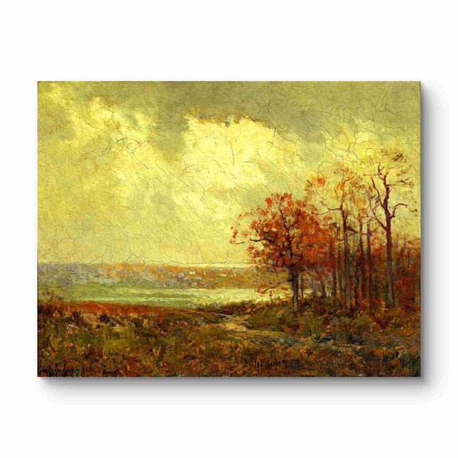 "Julian Onderdonk's 'Autumn Serenity: Country Path by the Lake' Oil Painting Reproduction on Canvas"