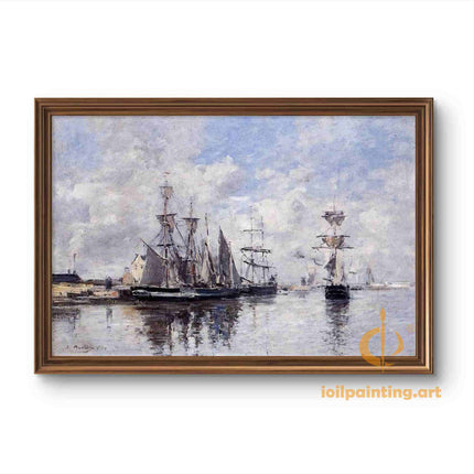 "Eugène Boudin's 'Tranquil Harbor with Sailboats' - Hand-Painted Oil Painting Reproduction"