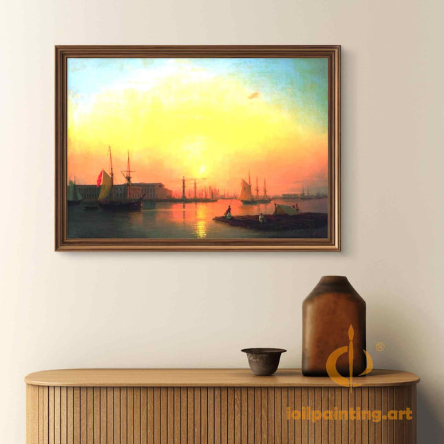 "Ivan Aivazovsky's 'Golden Harbor at Sunset' - Hand-Painted Oil Painting Reproduction"