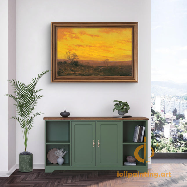 "Sunset Over the Wilderness - Premium Hand-Painted Oil Reproduction on Canvas"
