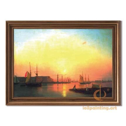 "Ivan Aivazovsky's 'Golden Harbor at Sunset' - Hand-Painted Oil Painting Reproduction"