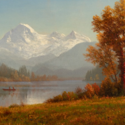 "Albert Bierstadt's 'Autumn Lakeside Serenity' - Hand-Painted Landscape Oil Painting Reproduction"