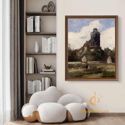 "Camille Pissarro's 'Historic Windmill Tower' - Hand-Painted Oil Painting Reproduction"
