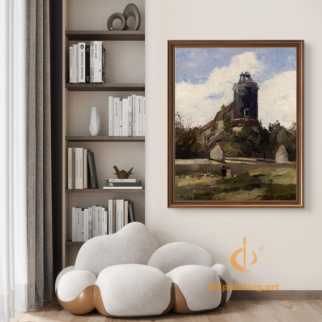 "Camille Pissarro's 'Historic Windmill Tower' - Hand-Painted Oil Painting Reproduction"
