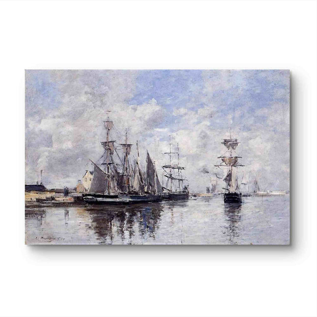 "Eugène Boudin's 'Tranquil Harbor with Sailboats' - Hand-Painted Oil Painting Reproduction"