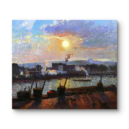 "Camille Pissarro's 'Sunset Harbor with Golden Reflections' - Hand-Painted Oil Painting Reproduction"