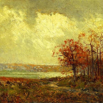 "Julian Onderdonk's 'Autumn Serenity: Country Path by the Lake' Oil Painting Reproduction on Canvas"