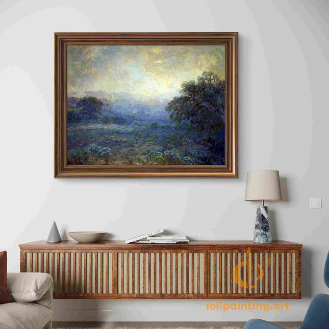"Golden Hour Meadow - Premium Hand-Painted Landscape Oil Reproduction on Canvas"