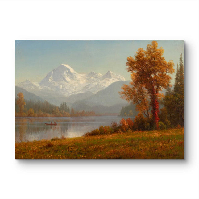 "Albert Bierstadt's 'Autumn Lakeside Serenity' - Hand-Painted Landscape Oil Painting Reproduction"