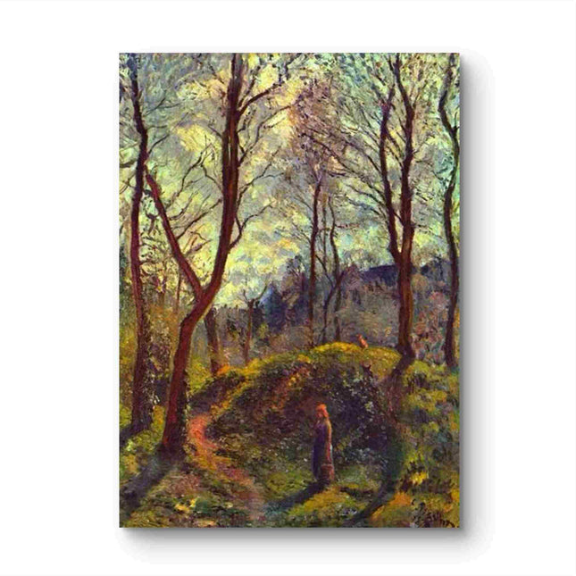 "Camille Pissarro's 'Solitary Figure in Sunlit Forest' - Hand-Painted Impressionist Oil Painting Reproduction"