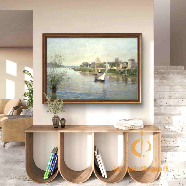 "Alfred Sisley's 'Sailboats on the River' - Hand-Painted Impressionist Oil Painting Reproduction"