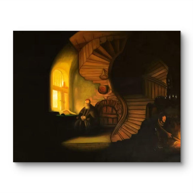 "Rembrandt van Rijn Inspired 'The Philosopher in Contemplation' - Premium Hand-Painted Oil Reproduction on Canvas"
