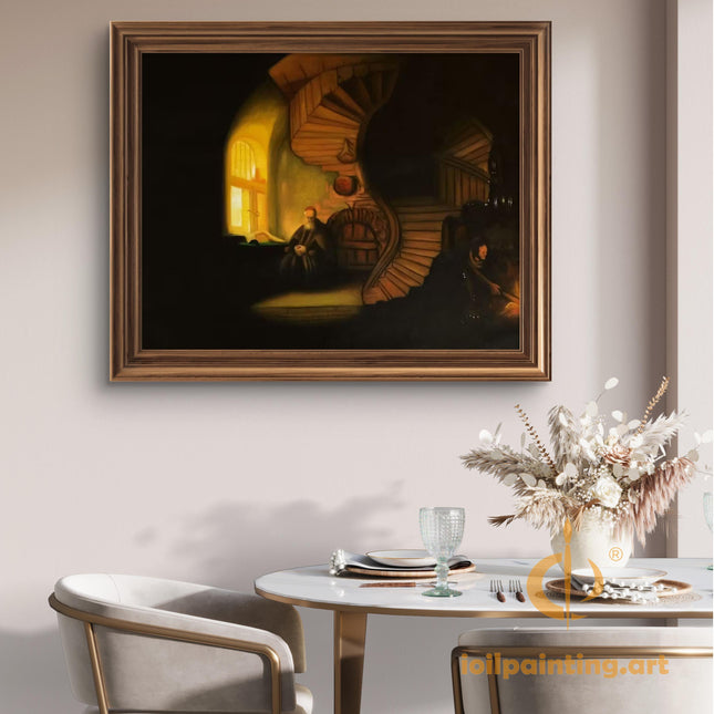 "Rembrandt van Rijn Inspired 'The Philosopher in Contemplation' - Premium Hand-Painted Oil Reproduction on Canvas"