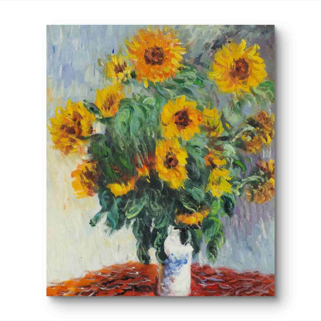 "Claude Monet Inspired 'Sunflowers in Vase' - Premium Hand-Painted Oil Reproduction on Canvas"