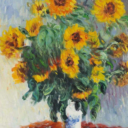 "Claude Monet Inspired 'Sunflowers in Vase' - Premium Hand-Painted Oil Reproduction on Canvas"