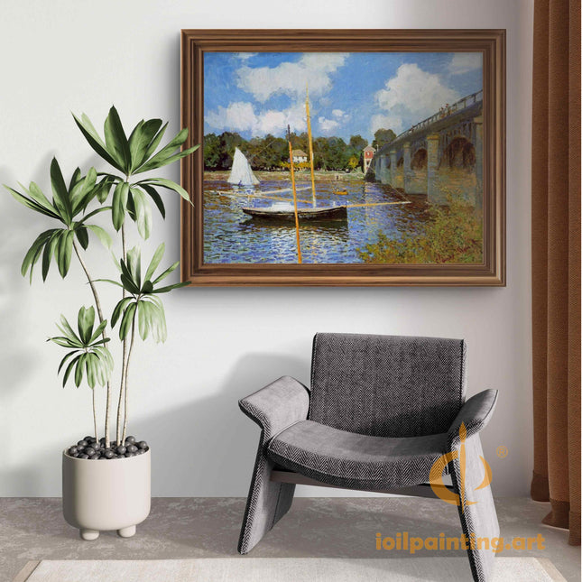 "Claude Monet's 'Riverside Harbor Scene' - Premium Hand-Painted Oil Reproduction on Canvas"