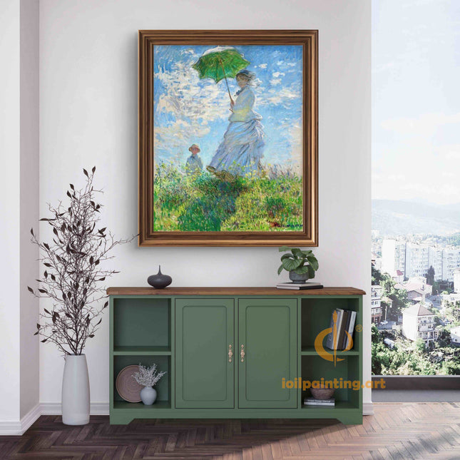 "Claude Monet's 'Woman with a Parasol' - Premium Hand-Painted Oil Reproduction on Canvas"
