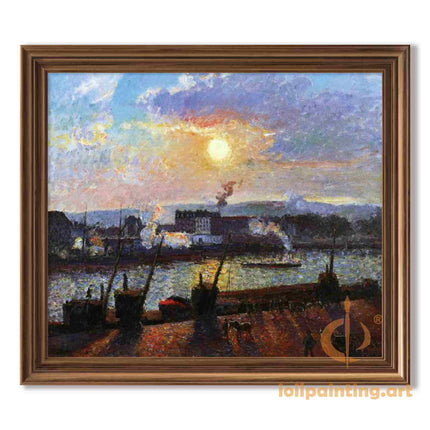 "Camille Pissarro's 'Sunset Harbor with Golden Reflections' - Hand-Painted Oil Painting Reproduction"