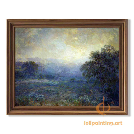 "Golden Hour Meadow - Premium Hand-Painted Landscape Oil Reproduction on Canvas"