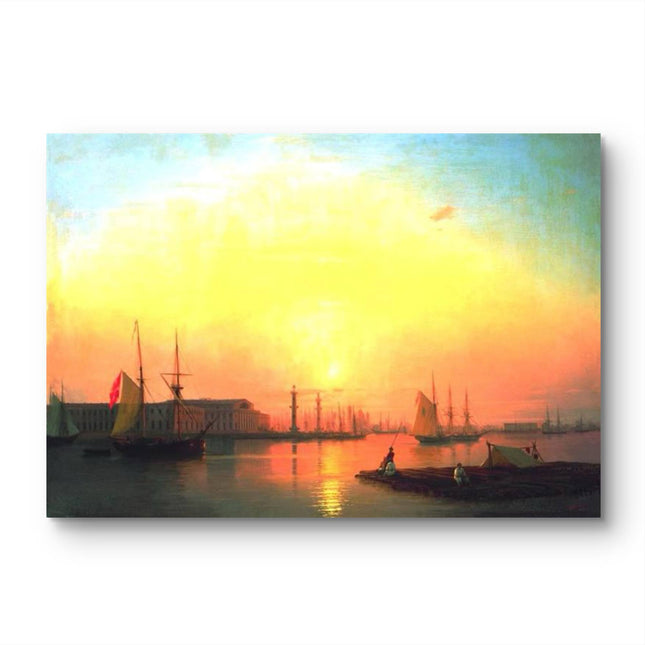 "Ivan Aivazovsky's 'Golden Harbor at Sunset' - Hand-Painted Oil Painting Reproduction"