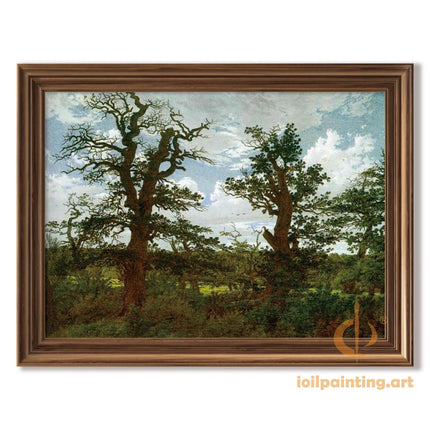 "Jacob van Ruisdael's 'Twin Oaks in Serene Landscape' - Hand-Painted Dutch Golden Age Oil Painting Reproduction"