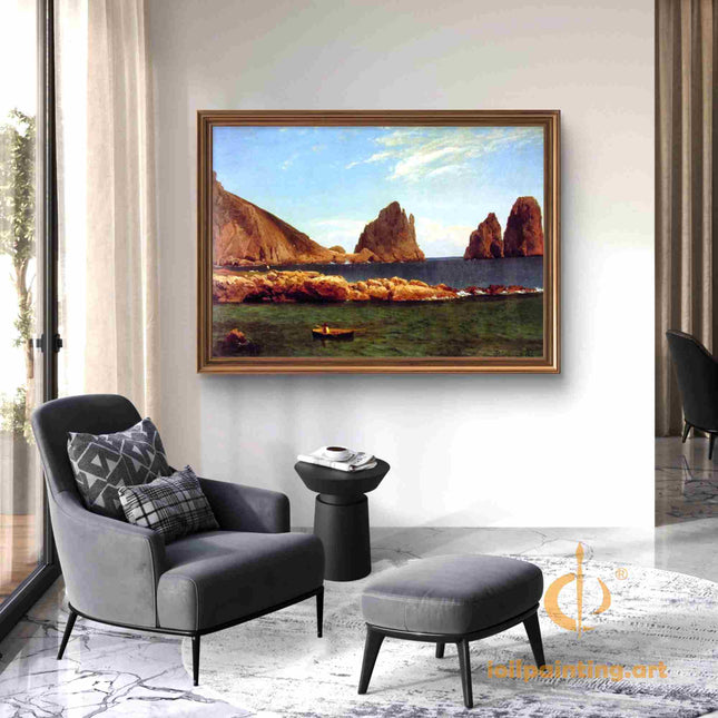 "Albert BIerstadt's 'Coastal Solitude' - Hand-Painted Romantic Era Oil Painting Reproduction"