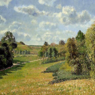 "Camille Pissarro's 'Verdant Countryside Landscape' - Hand-Painted Impressionist Oil Painting Reproduction"