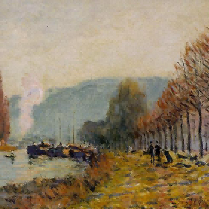 "Alfred Sisley's 'Autumn Riverside Serenity' - Hand-Painted Impressionist Oil Painting Reproduction"