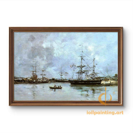 "Eugène Boudin's 'Harbor Serenity with Sailboats' - Hand-Painted Oil Painting Reproduction"