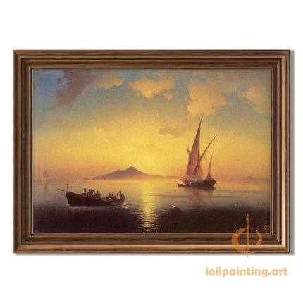 "Ivan Aivazovsky's 'Sunset Serenade with Sailboats' - Hand-Painted Oil Painting Reproduction"
