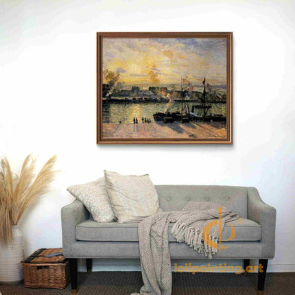 "Camille Pissarro's 'Sunset Harbor with Boats' - Hand-Painted Oil Painting Reproduction"