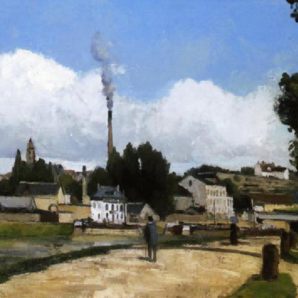 "Camille Pissarro's 'Strolling Through a Quiet Village' - Hand-Painted Impressionist Oil Painting Reproduction"