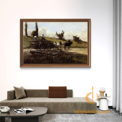 "Camille Pissarro's 'Timber Wagon in Rural Landscape' - Hand-Painted Oil Painting Reproduction"
