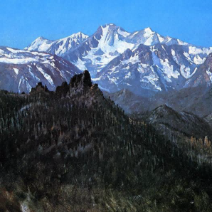 "Albert Bierstadt's 'Alpine Majesty' - Hand-Painted Mountain Landscape Oil Painting Reproduction"