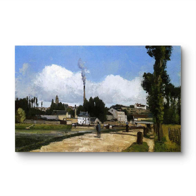 "Camille Pissarro's 'Strolling Through a Quiet Village' - Hand-Painted Impressionist Oil Painting Reproduction"