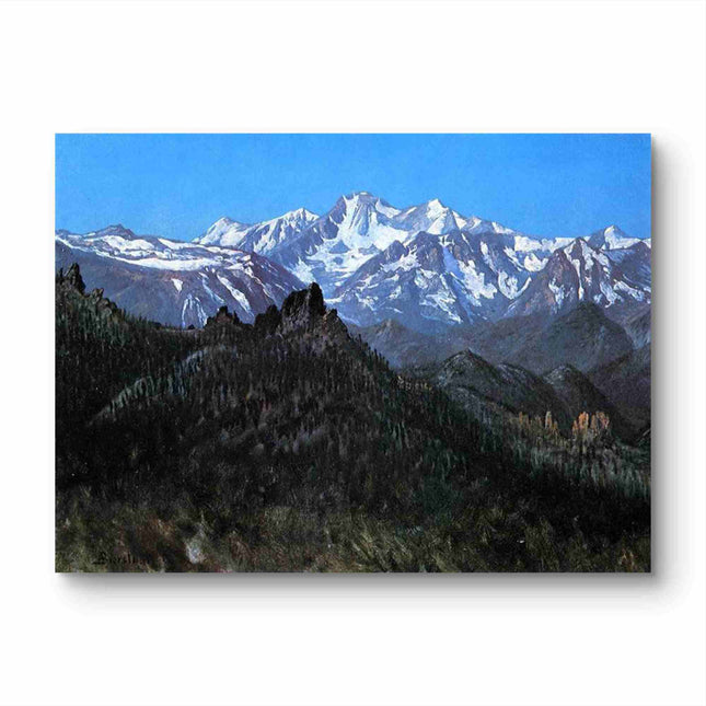 "Albert Bierstadt's 'Alpine Majesty' - Hand-Painted Mountain Landscape Oil Painting Reproduction"