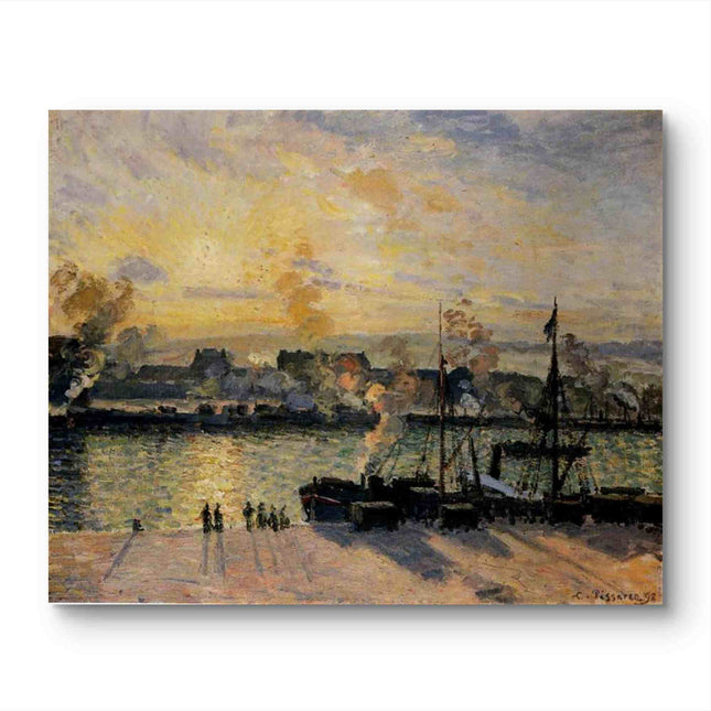 "Camille Pissarro's 'Sunset Harbor with Boats' - Hand-Painted Oil Painting Reproduction"