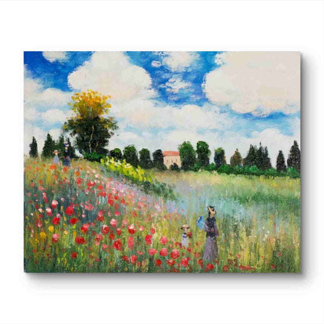 "Claude Monet Inspired 'Flower Field Stroll' - Premium Hand-Painted Oil Reproduction on Canvas"